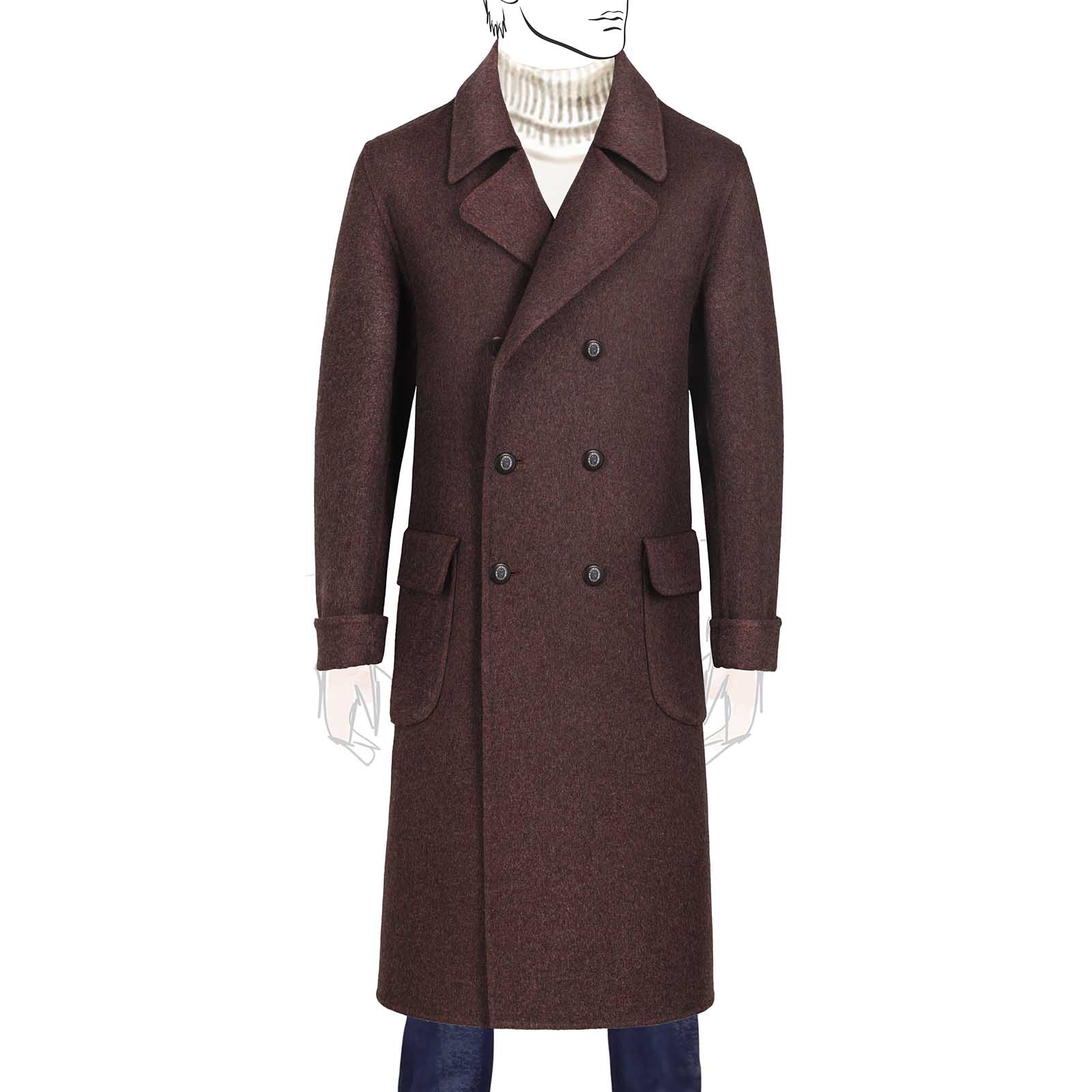 Mariano Rubinacci - Double-breasted coat in burgundy cashmere Limited Edition