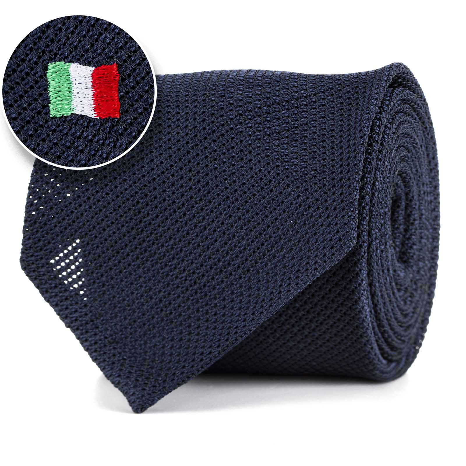 Mariano Rubinacci - Silk twill navy blue tie with geometric print