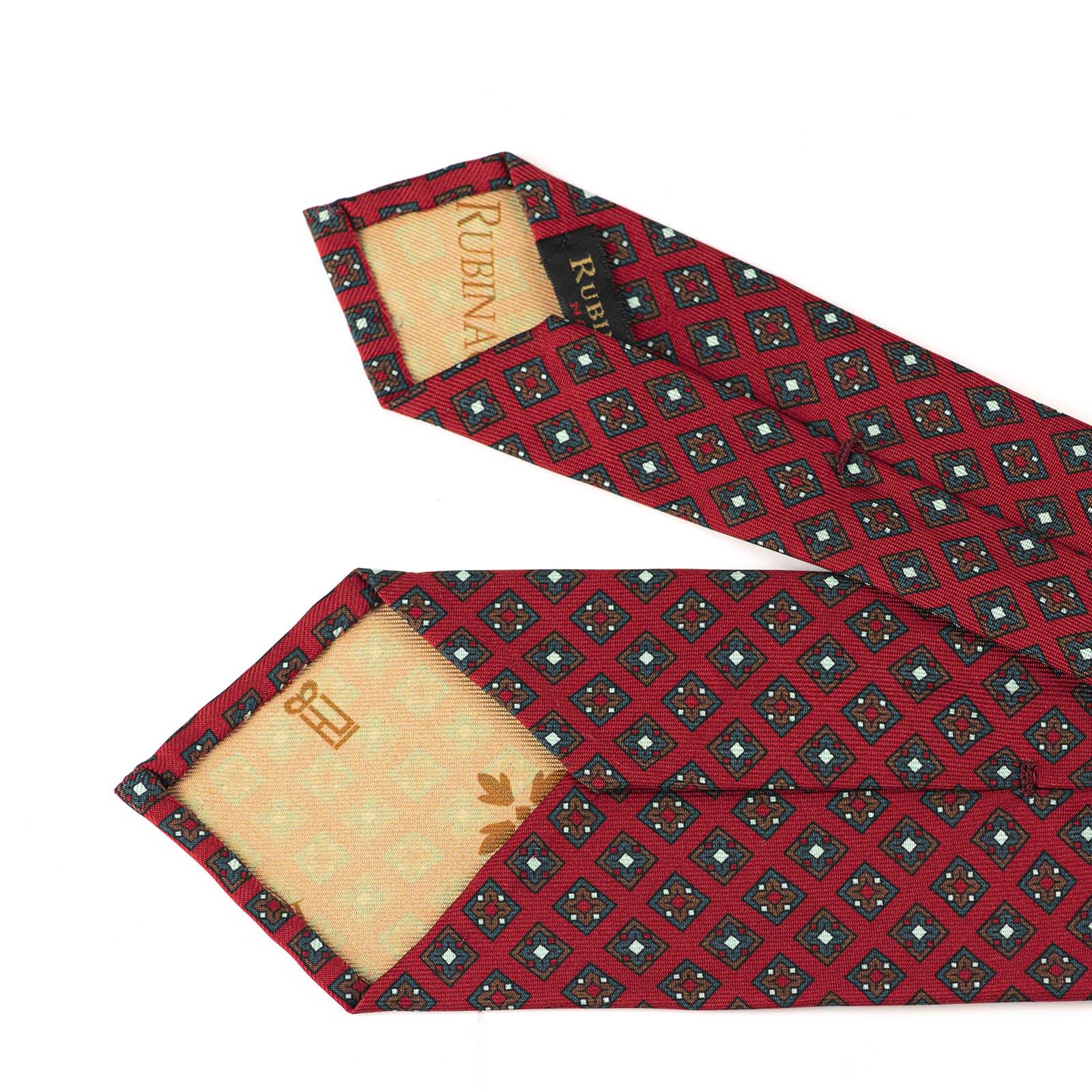 Red Woven Silk Necktie, Geometric Relief Pattern, Handmade in Italy