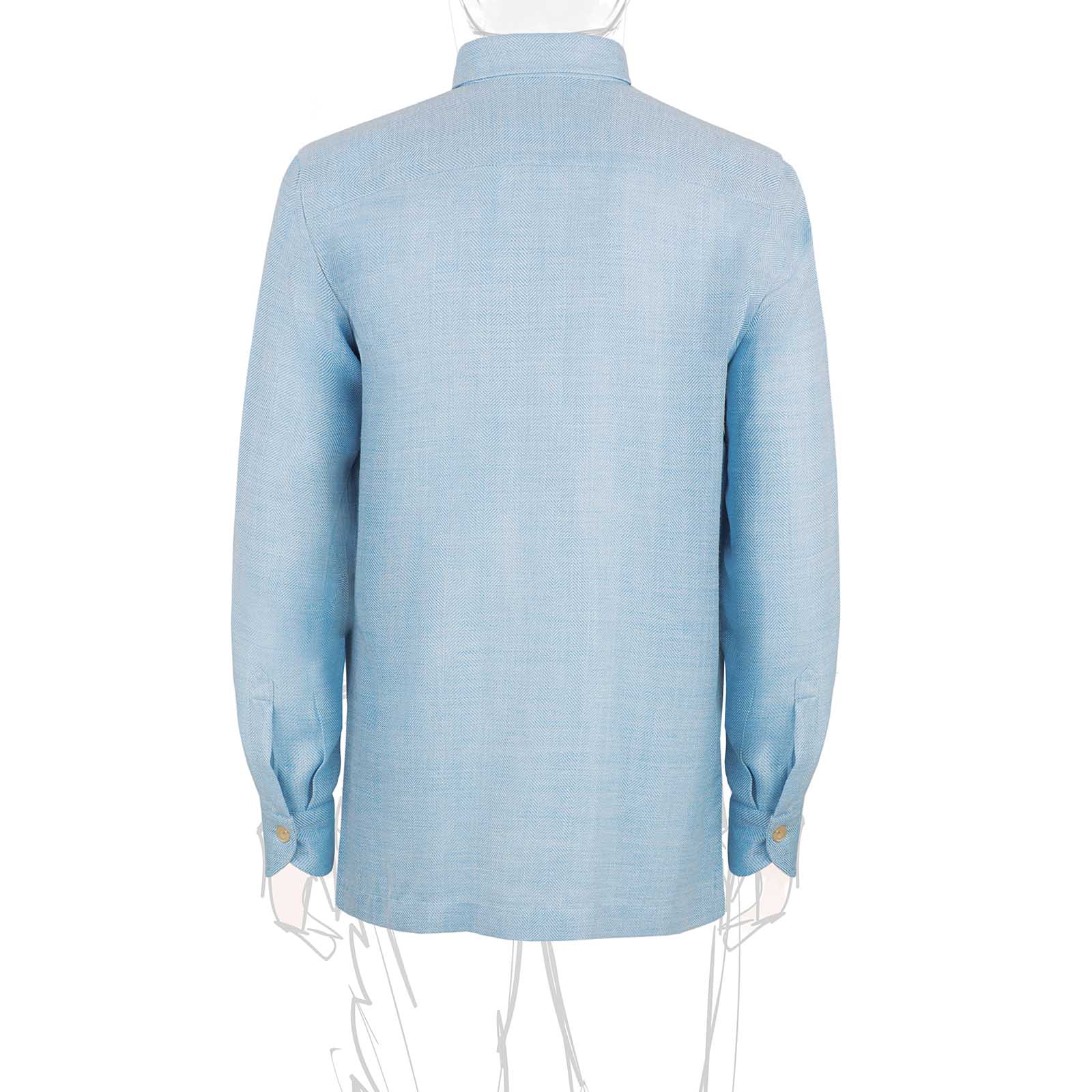 Mariano Rubinacci - Wool and silk herringbone light blue safari jacket