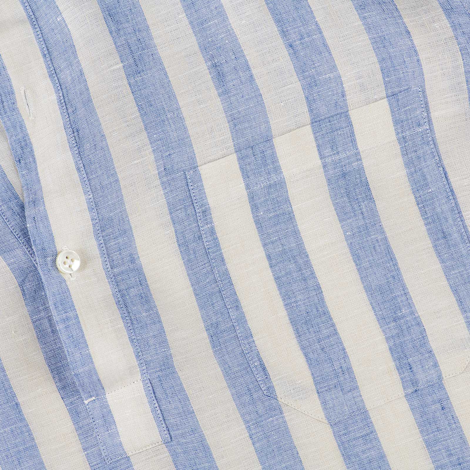 Mariano Rubinacci - Light blue striped linen polo shirt